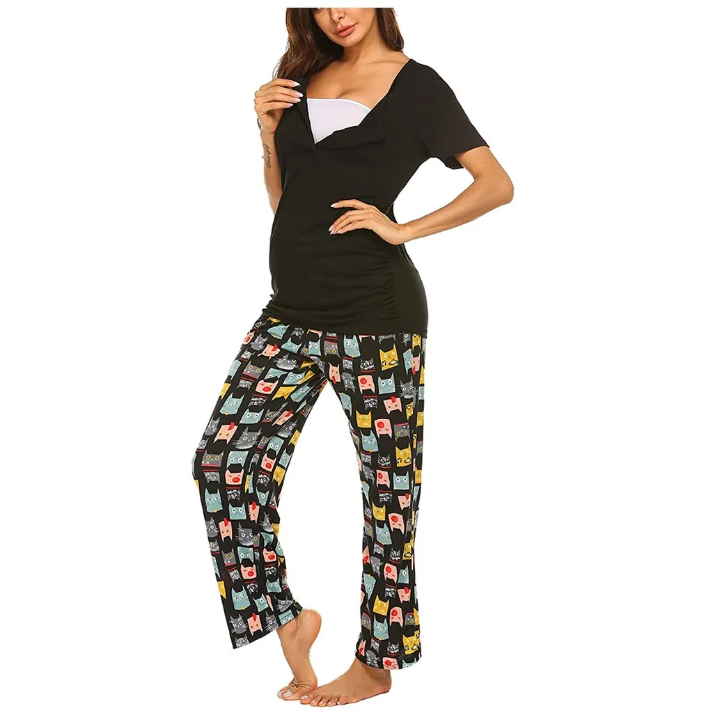 ARLONEET Women Maternity Short Sleeve Nursing Baby T-shirt Tops+Pants Pajamas Set Suit pijama maternity nursing pajamas 2020 | Мать и