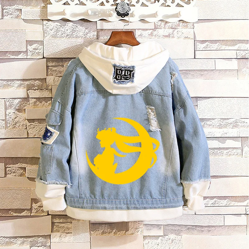 

Anime Sailor Moon hoodies sweatshirt Men Women denim jacket new spring and autumn short jacket two piece suit
