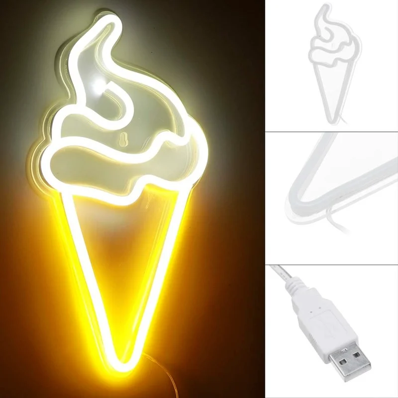 Светодиодный неоновый светильник в форме мороженого USB ночсветильник визуальное