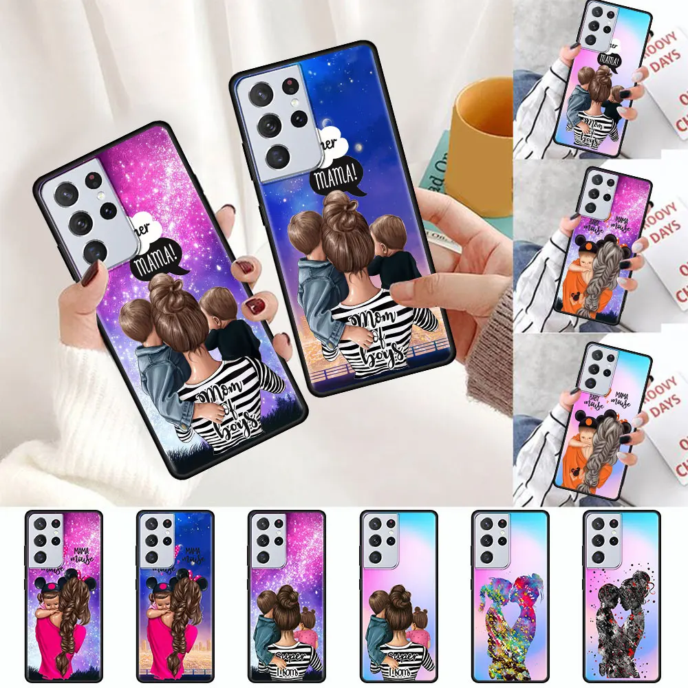 

Phone Case For Samsung Galaxy S20 FE S21 Ultra Black Silicone Couqe S10 Lite S8 S9 Plus S10e Soft Cover Super Mom Baby Girl Boy