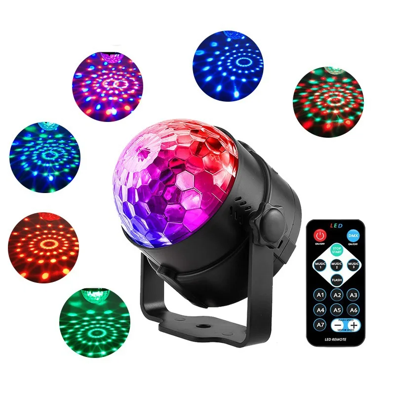 

Sound Activated Rotating Disco Ball DJ Party Lights Strobe Light 3W RGB LED Stage Light for Christmas Home KTV Xmas Wedding Show