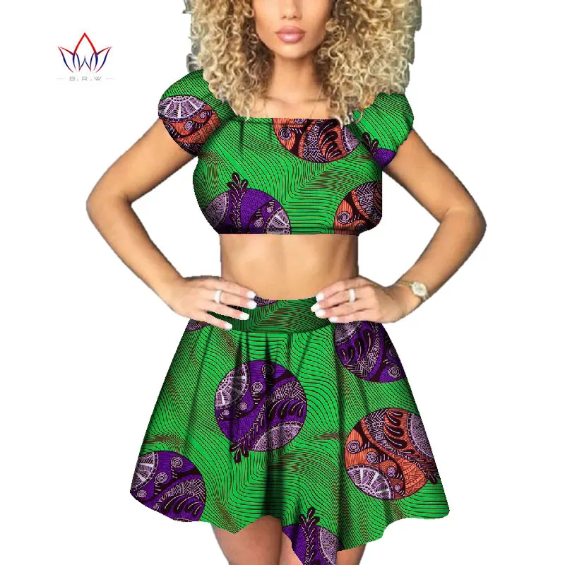 

African Traditional Clothing For Women 2 Piece Sets New Africa Dashiki Skirt Suit Slash Neck Basin Riche Africain Clothes WY3869