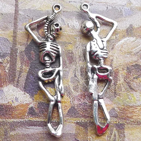 

8 pieces/lot 12*32mm Antique silver color Metal alloy Bone Skeleton man Zombie Charm Pendant Bracelet Key chain DIY accessory