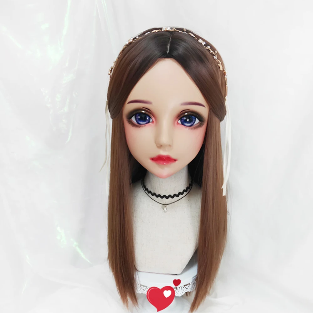 

(Hua-06) Женская милая девочка резиновая полуголовая маска кигуруми с BJD глазами Косплей японское аниме ролевая маска Лолиты кросс-платье кукл...