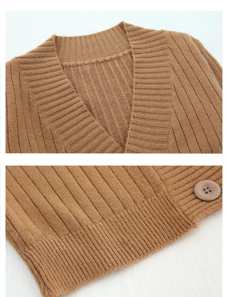 

Autumn Winter Women Cardigan 2020 Vintage Flare Long Sleeve Button Ribbed Knitted Cropped Soft Sweater Tops Female Outwear
