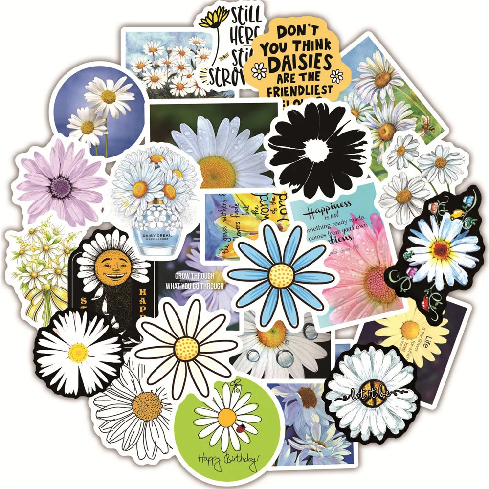10/30/50PCS Small Fresh Daisy Graffiti Stickers Water Cup Luggage Hand Account Refrigerator Car Decoration Wholesale | Игрушки и хобби