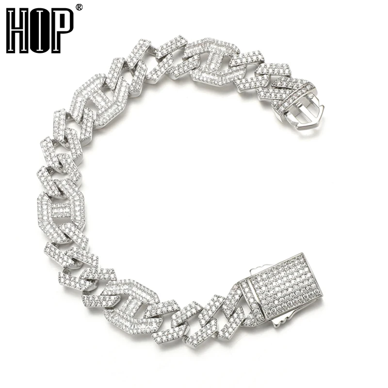 

Hip Hop Bling Iced Out Cubic 14MM Zirconia Coffee Bean Prong Bracelet Geometric Square AAA CZ Stone For Men Women Jewelry