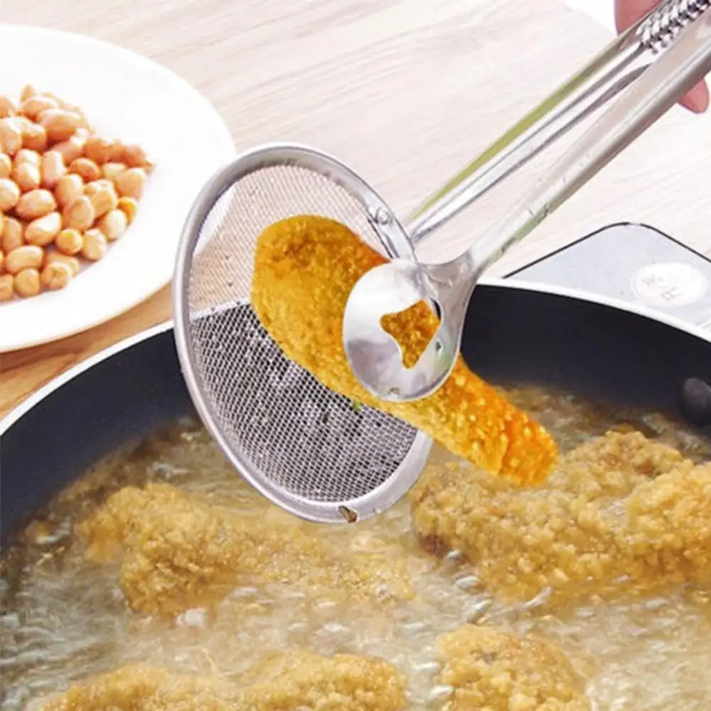 

Mesh Food Oil Clip Spoon Steel Clamp Spoon Scoop Oil Slotted Tofu Scoop Steel Fried Sieve Powder Food E8Y1
