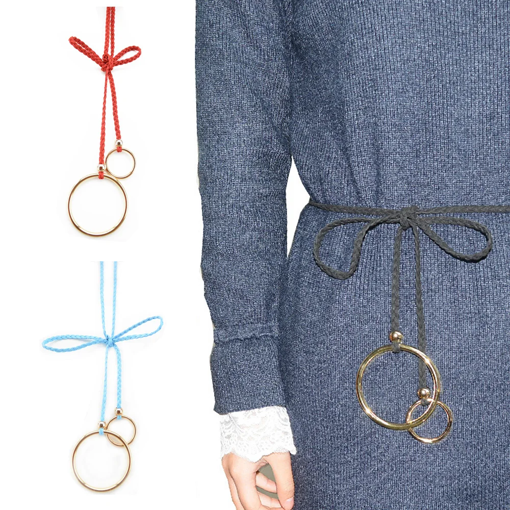 Женский большой маленький Золотой Круглый Пряжка Тощий Пояс плетеный пояс для