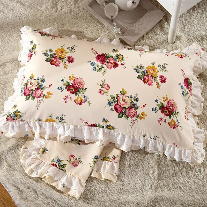 

2Pcs 100% Cotton Princess Letter Ruffle Embroidered Pillowcase Princess Style Pillowcase Home Decoration Pillowcase