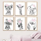 Настенные картины с принтом коала, кролик, тигр, Лев, жираф, розовый цветок, Картина на холсте в скандинавском стиле, настенные картины для украшения детской комнаты