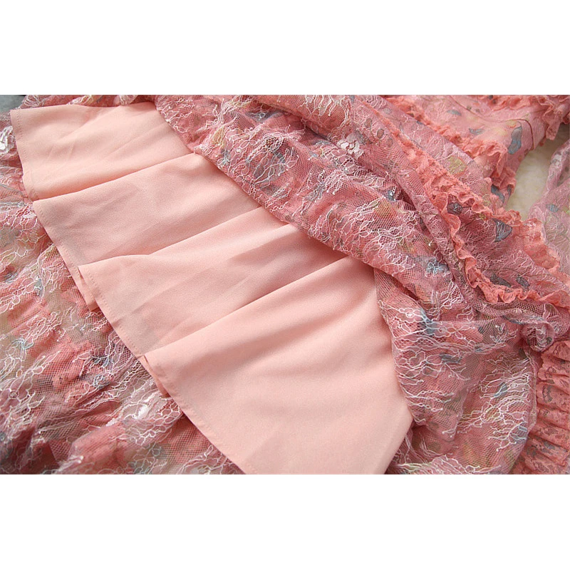 

2020 New Fashion Designers Runway Dress Women Elegant Long Sleeve Ruffle Patchwork Lace Midi Sexy Party Vestidos