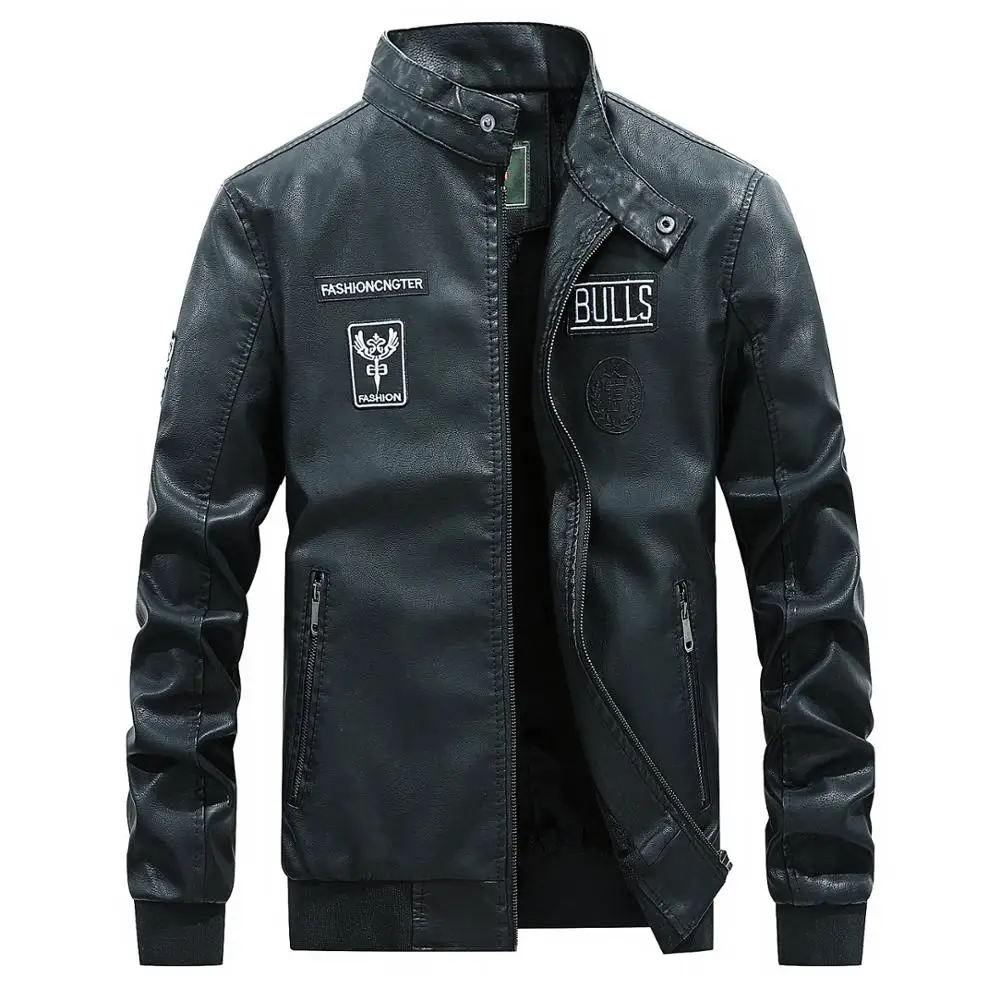 Куртка мужская из искусственной кожи мотоциклетная кожаная куртка с узором