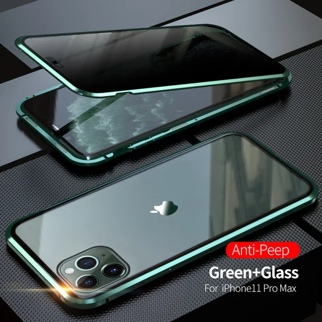 Dark Green Магнитный чехол из закаленного стекла для iPhone 11 Pro Max 11 Pro 11 XS Max XR XS X 7 8 6 6S Plus защита всего тела 360 - Цвет: Dark Green