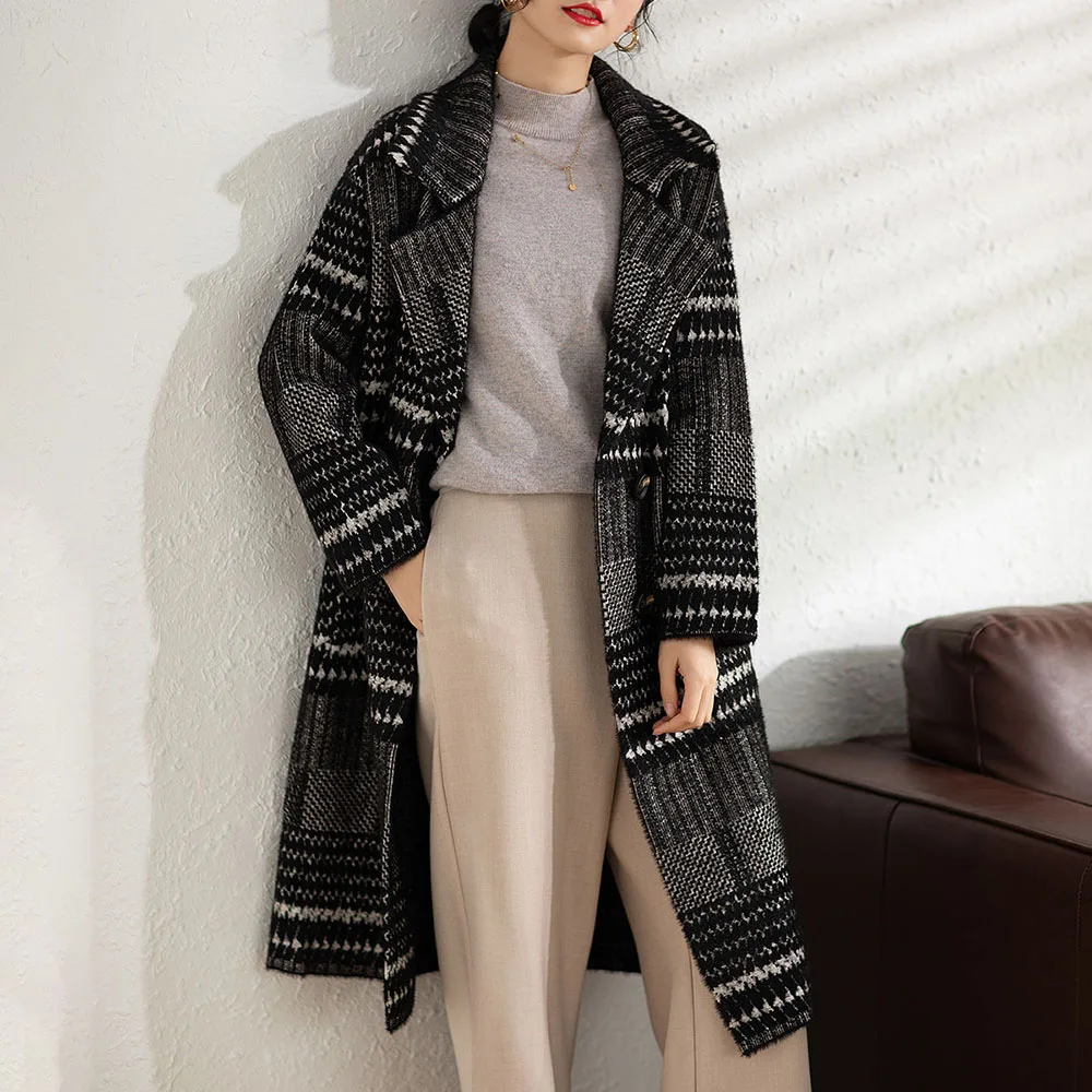 

Women Overcoat Autumn Winter 2021 Retro Temperament Plaid Loose Korean Thick Suit Vintage Pocket Trend Worn Casual Woolen Coat