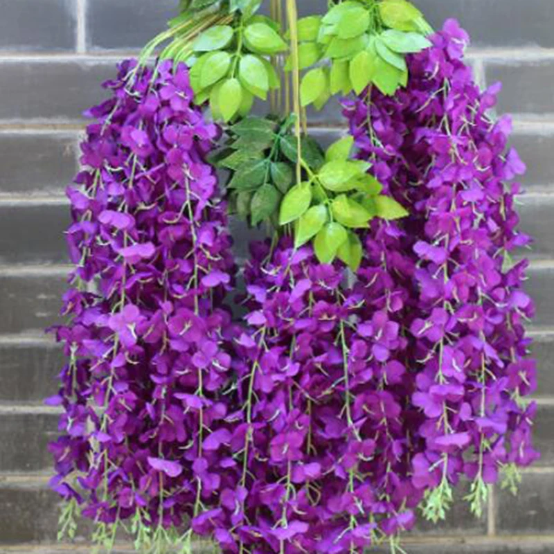 

Hot Wisteria Artificial Flower Vine Wreath Wedding Arch Decoration Fake Plant Leaf Rattan Trailing Fake Flower Ivy Wall