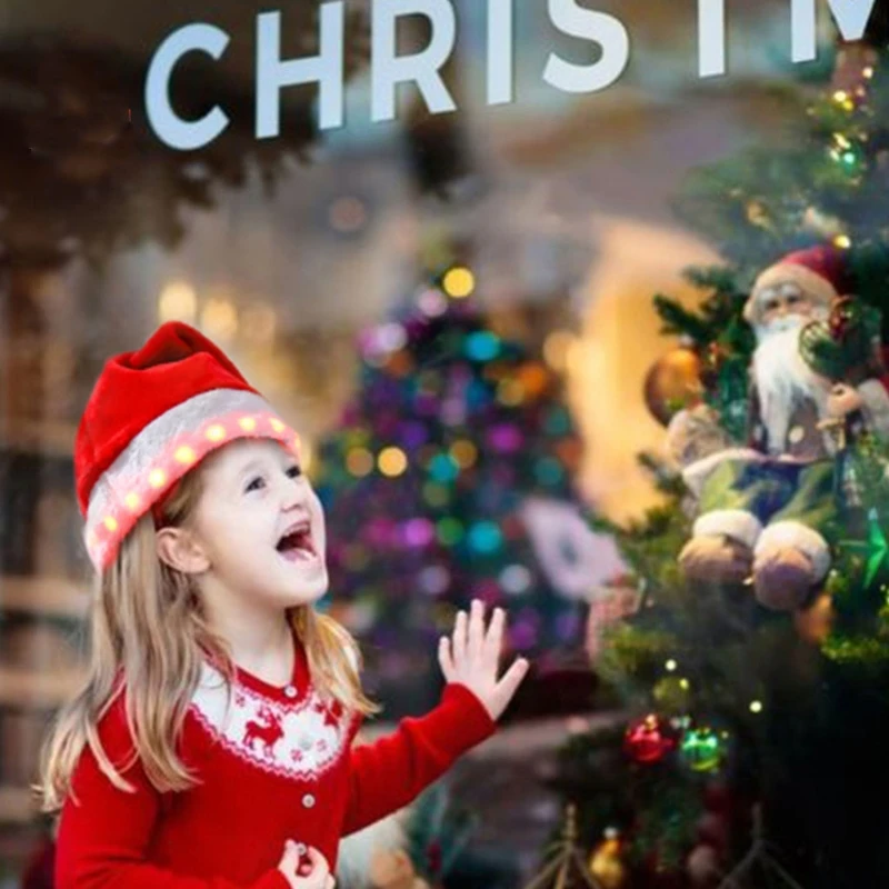 

Шапка Санта-Клаус со светодиодной подсветкой, светящаяся Рождественская шапка для рождественского костюма, реквизит, украшение вечерние, Р...