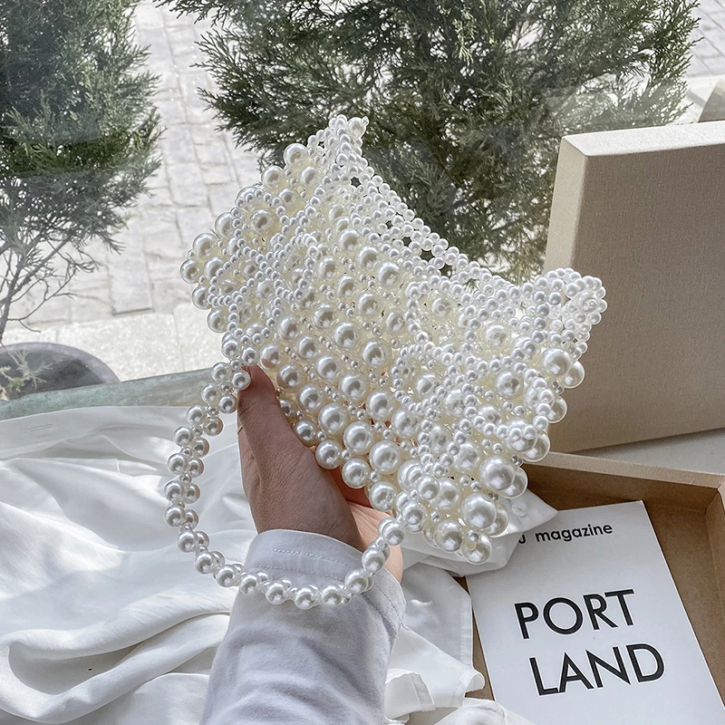 

Роскошные ручной работы из бисера, сумки для женщин с длинной ручкой, модные Украшенные жемчужными бусинами сумки вечерние элегантные вече...