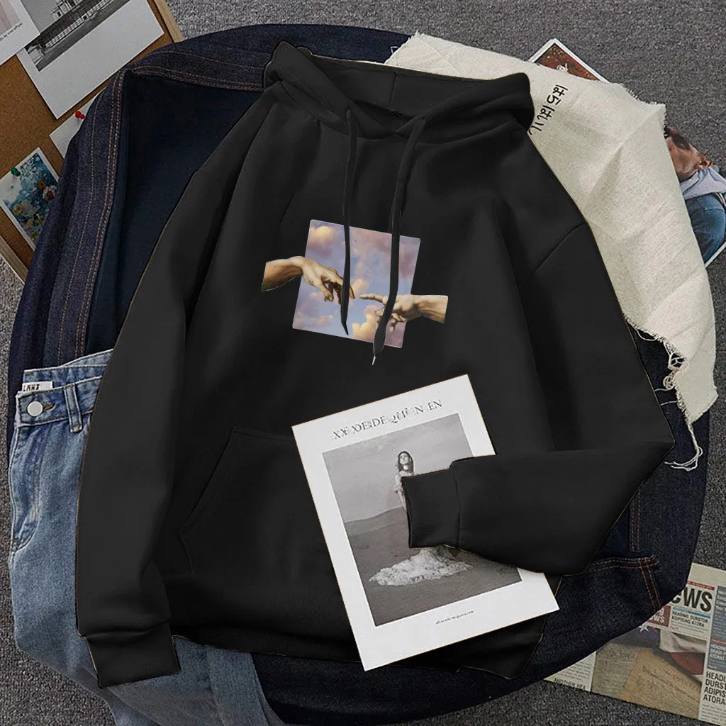 Hoodies oversized print Kangaroo Pocket Sweatshirts Hooded Harajuku Spring Casual Vintage Korean Pullovers Women sweetshirts