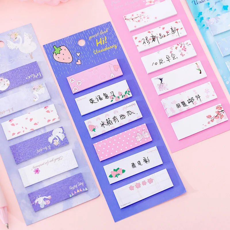 

Mini Long Index Sticky Notes Unicorn Strawberry Space Sea Memo Pads Bookmark Stickers 6pcs/lot