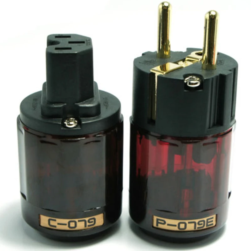 

High quality 2Pcs Power Plug Kit Set Gold Plated C-079 + P-079e Europe EU Power Plug IEC Audio Connector 10AWG 10A/250V-15A/125V