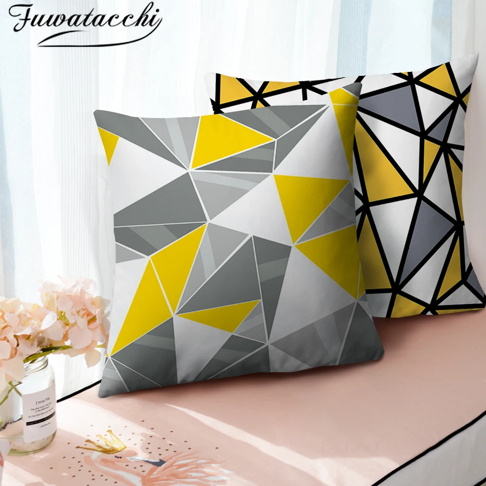 

Fuwatacchi Geometric Pillow Case Yellow Plaid Stripes Printed Cushion Covers For Home Chair Sofa Decoration Pillowcases 45*45cm