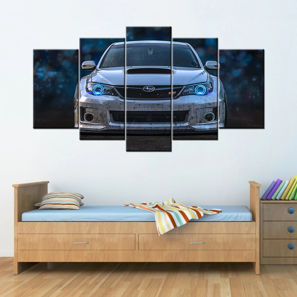 

5 Pieces Canvas Wall Art Subaru Racing Car Paintings HD Printed Posters Modular Pictures For Living Room Decor
