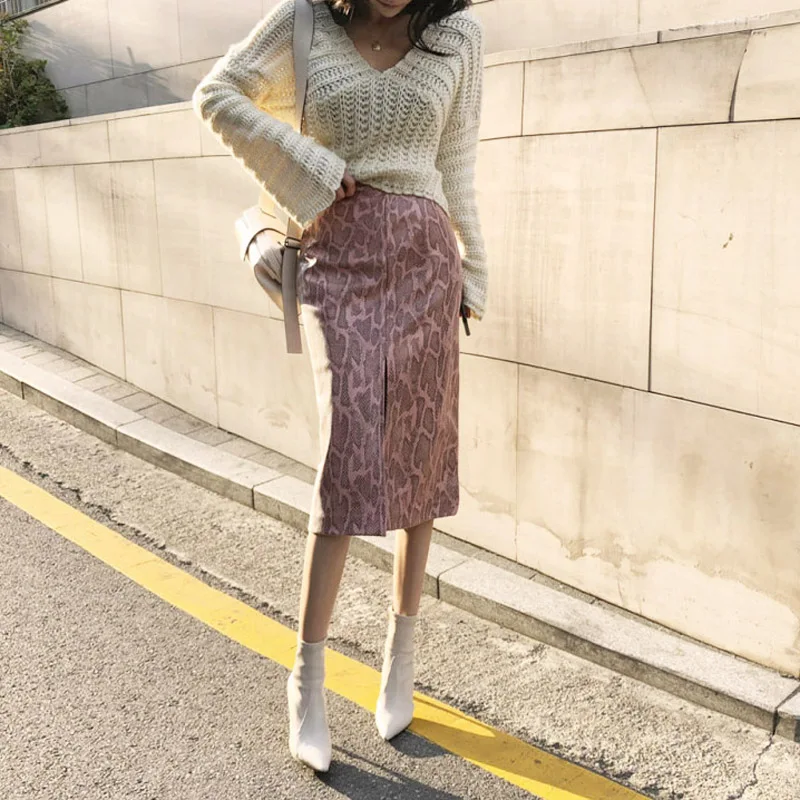 

Юбка-карандаш женская с принтом змеиной кожи и высокой талией