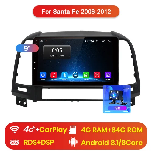 4G (4GB 64GB) Junsun V1 pro 4G+ 64G CarPlay DSP Android 8,1 автомобильный Радио Мультимедиа Стерео Аудио плеер gps 2 Din для hyundai Santa Fe 2 2006-2012 - Цвет: 4G (4GB 64GB)