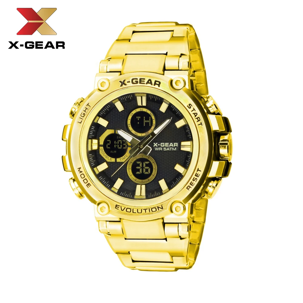 

X-GEAR Men Watches Digital Quartz Double Time Chronograph Watch Mens LED Chronometre Week Display Wristwatches montre homme Hour