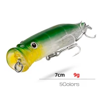pro beros fishing lures topwater popper bait 7cm 9g hard bait artificial wobblers plastic fishing tackle with 8 hooks