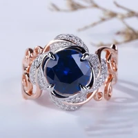 vintage flower leaf ring blue zircon stone wedding rings for women luxury wedding rose gold engagement ring bague anillos mujer