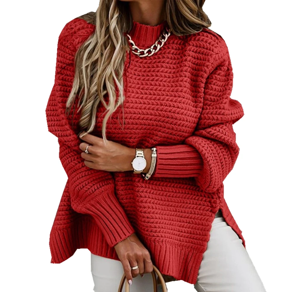 

Осенне-зимний женский вязаный свитер с ложным воротником, повседневные свободные базовые пуловеры, теплые элегантные однотонные модели с р...