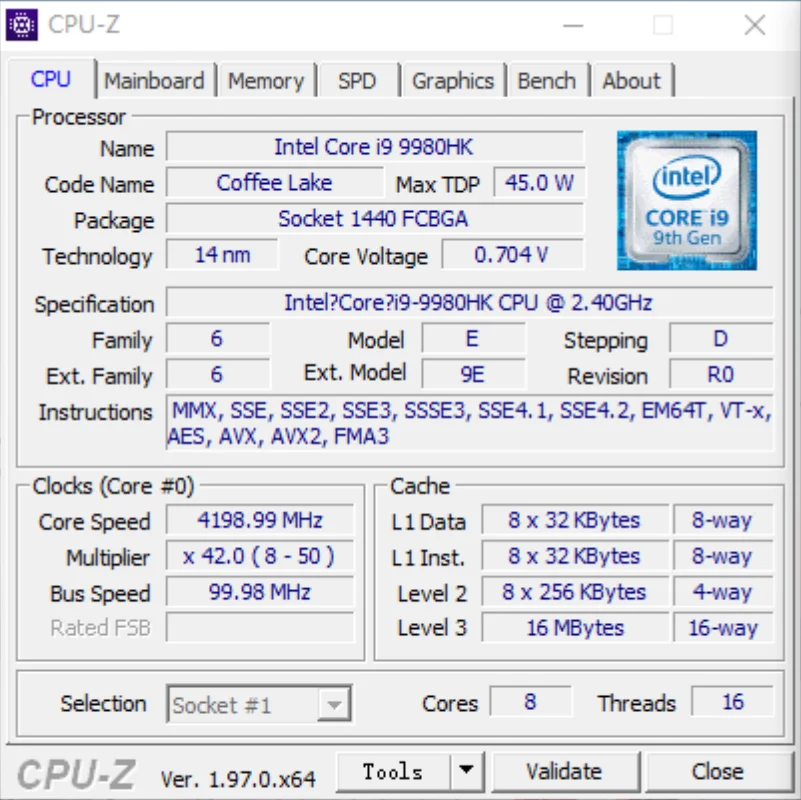 

Процессор 9TH COFFEE LAKE I9-9980HK SRFD0, модифицированный NO ES CPU 2,4 GHz 8C16T BGA to LGA 1151 ≈ QTJ0 ES QTJ1 ES