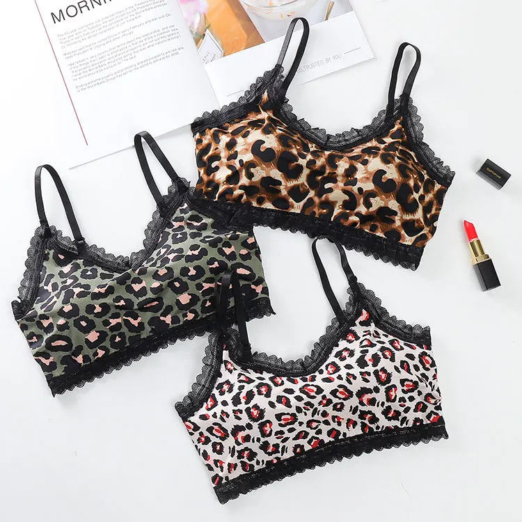 

DREEM Women's Leopard Print Bras Push Up Lace Lingerie Vest Sexy Seamless Girls Bralette Female Intimates Underwear Sleep Tops