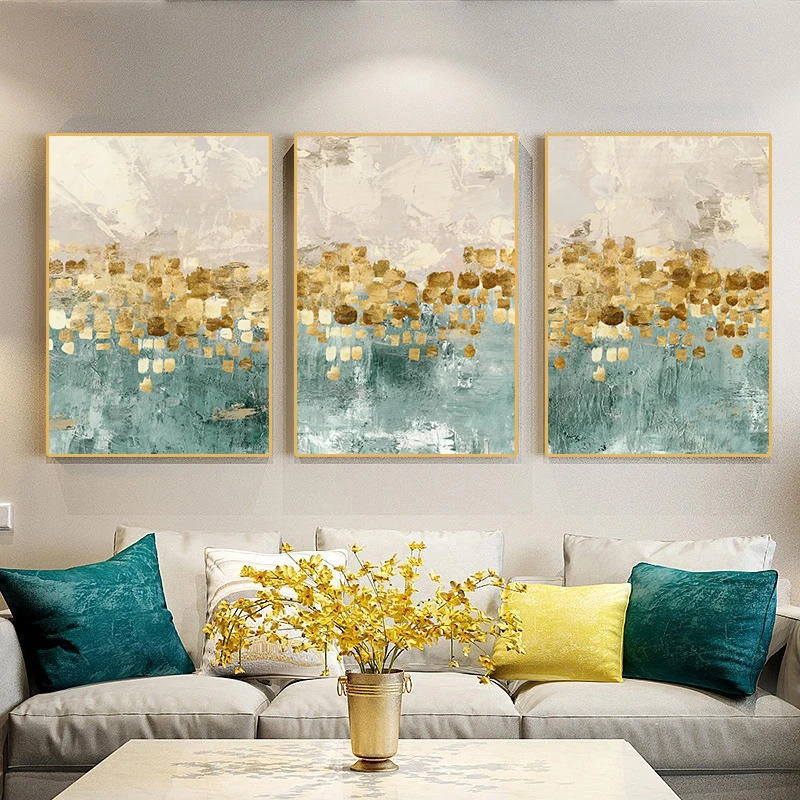 

Abstract Gold Coins Stars Picture Canvas Painting Modern Living Room Home Decor Green Gold Foil Fashion Poster Wall Art Prints