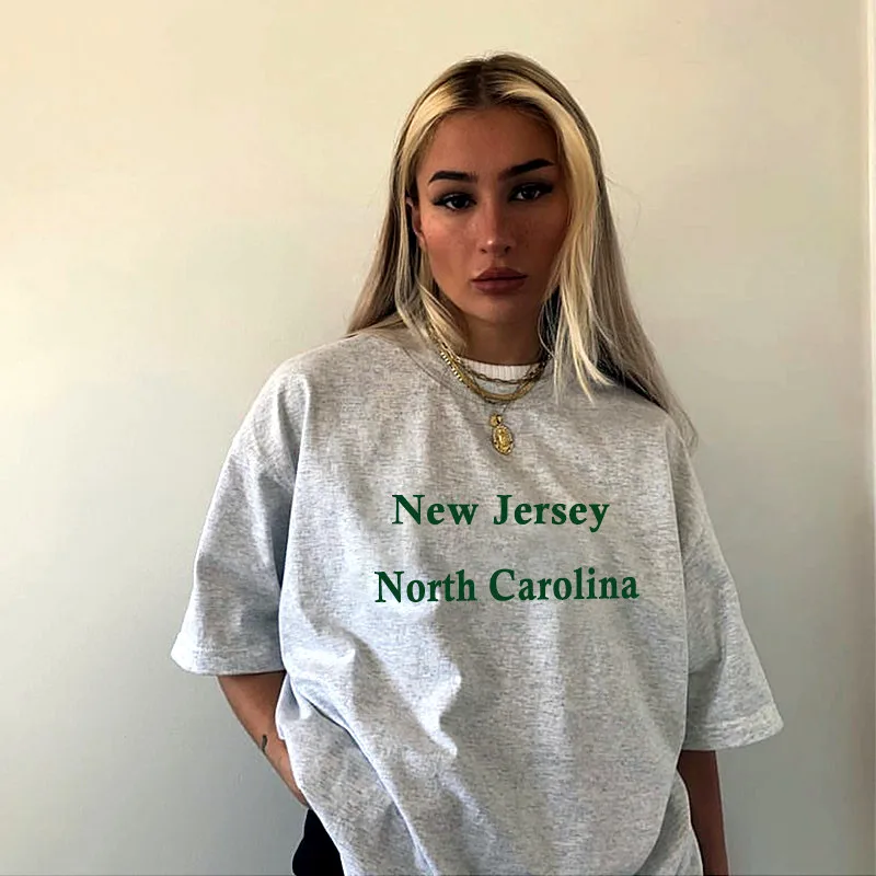 

Plus Size Letters Printed Women Grey Casual tshirts Grey Short Sleeve 100% Cotton Tops Round Neck Loose Street Style Ins Tees