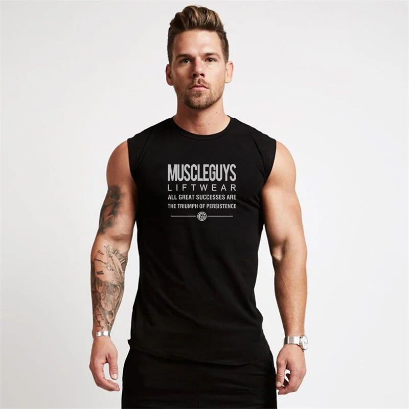 Muscleguys майка для бодибилдинга, Мужская одежда для фитнеса и спортзала, мужские жилеты без рукавов, хлопковые майки, Майки для мышц - Цвет: black197