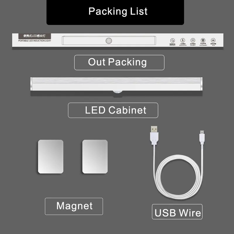 Светодиодный светильник для шкафа USB Перезаряжаемые под кабинет освещение