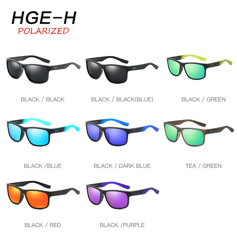 HGE-H Прохладный Цвет соответствующие квадратные поляризационные солнцезащитные очки Для мужчин новые летние Стиль, кошачий глаз, модные солнцезащитные очки мужские наружные спортивные очки KH56