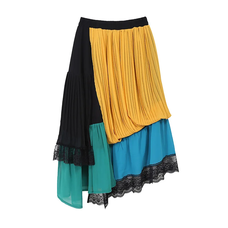 Весна-Осень 2020 юбки с оборками модные кружевные лоскутные женские | Женская
