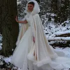 Свадебное пальто цвета слоновой кости с искусственным мехом, плащ цвета шампанского для невесты, современный плащ невесты с капюшоном