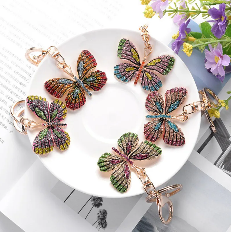

Fashion Style Lady Organizer Holder Ring Bag Luggages Accessories Colorful Butterfly Birthday Gift Key Chain Alloy Craft