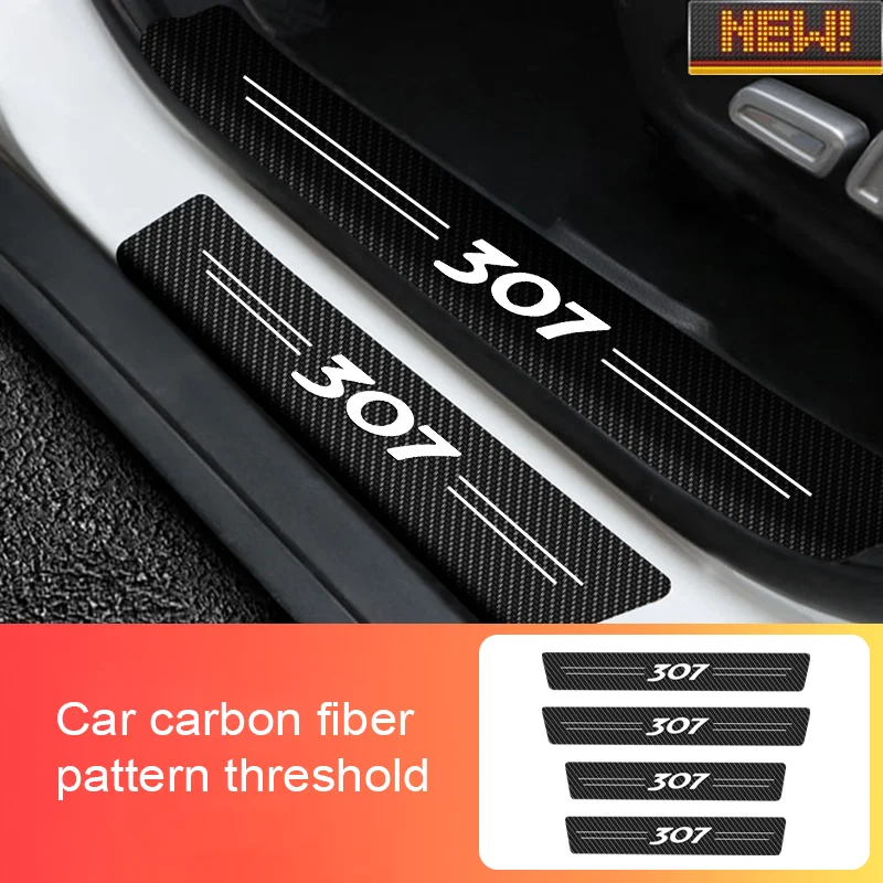 

4Pcs Car Sticker Door Carbon Leather Fiber Sill Plate Stickers Decals For Peugeot 307 2004-2012 2013-2021 Model Auto Accessories