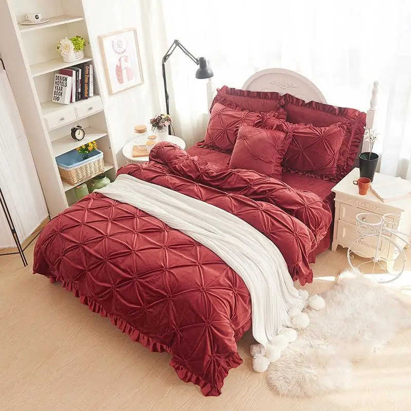 

Флисовые плиссированные зимние комплекты постельного белья в стиле принцессы, королевский и большой размеры для девочек, фиолетовый, серый...