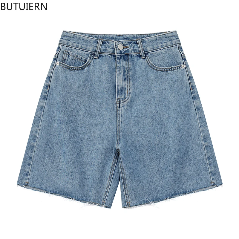 

Blue&Black Wide Leg Streetwear Denim Pants Women Loose Washed Knee Length Vintage Y2K Jeans Pants Fashion BF Tide Casual Pants