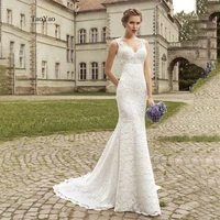 lace mermaid elegant wedding dress for women with v neckline sleeveless tie vestidos de novia marriage dress bridal gown a0050