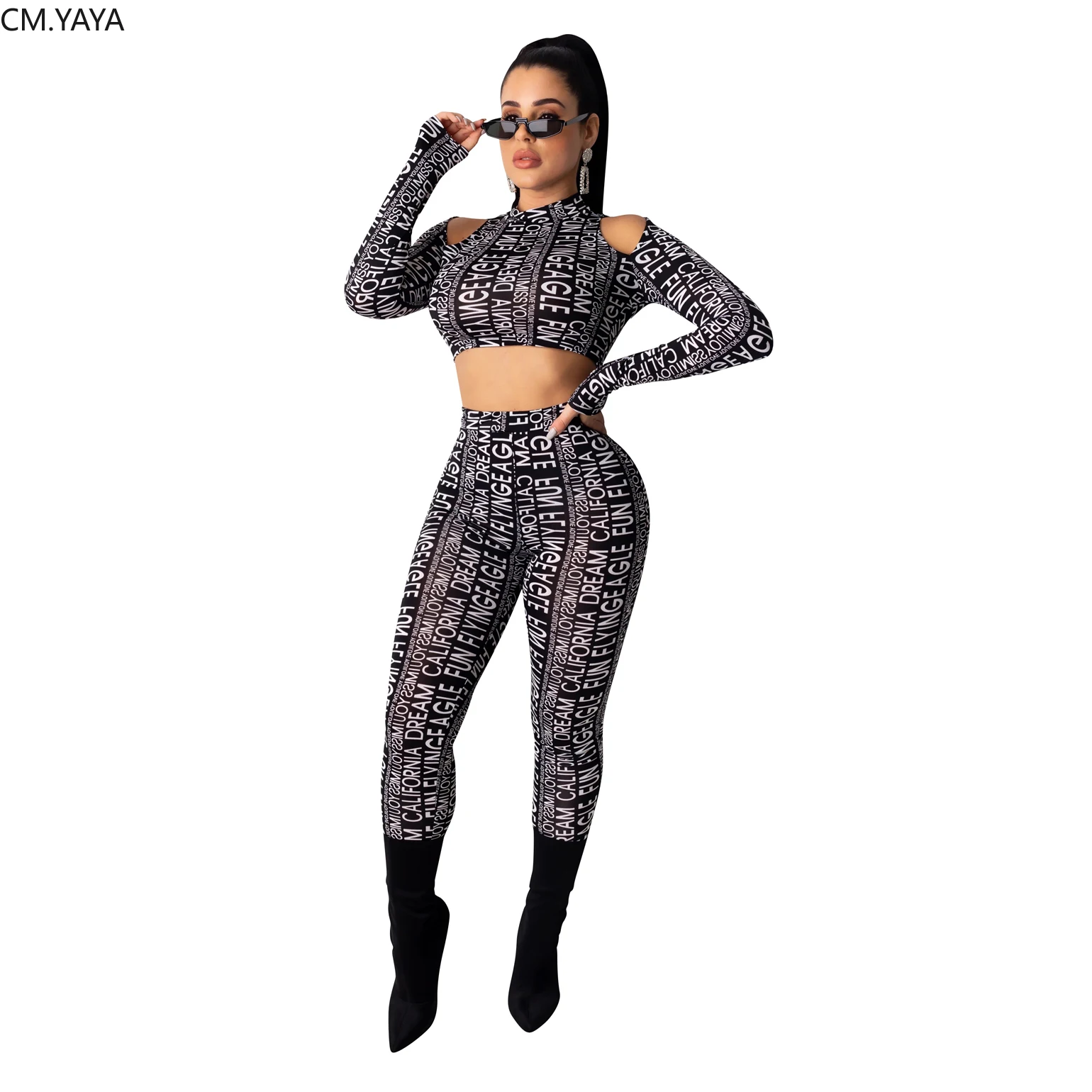 Зимний женский комплект с длинным рукавом спортивный костюм буквенным принтом