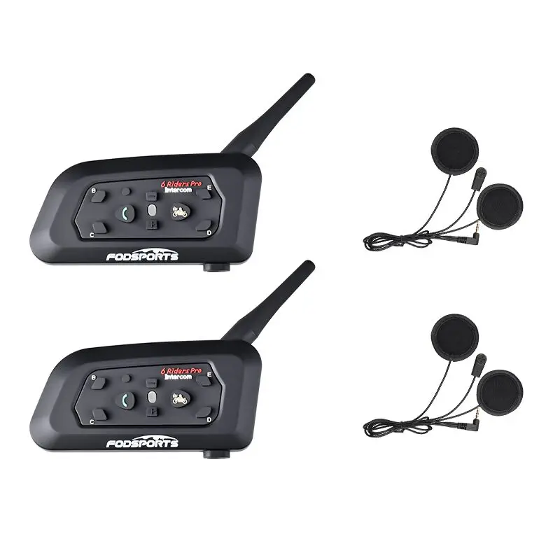 Fodsports 2 шт. V6 Pro мотоциклетный шлем bluetooth гарнитура домофон 6 всадников мото Водонепроницаемый BT переговорные для полного лица шлем