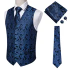Мужской костюм из жилета и жилета, однотонный синий жилет из 100% шелка с высоким берцем, деловой Повседневный пиджак в стиле смарт-кэжуал